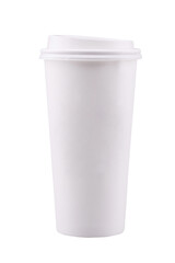 Hot coffee in tall takeaway white coffee cup 