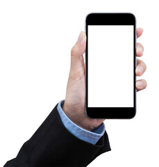 Business women show a smartphone with blank screen