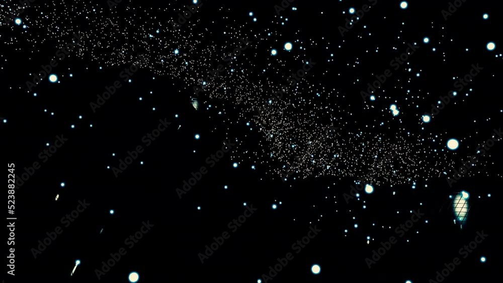 Poster dark background. design.small round particles in cartoon animation scatter into different pillars an