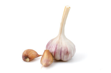 Raw garlic isolated on white background. Full depth of field. Close-up