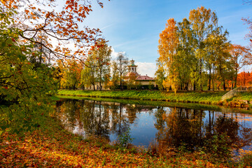 Catherine park in autumn foliage, Tsarskoe Selo (Pushkin), Saint Petersburg, Russia