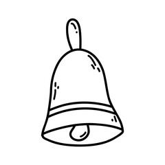 Hand drawn doodle bell. Vector sketch illustration of black outline notification icon, school bell for print, coloring page, kids design, logo