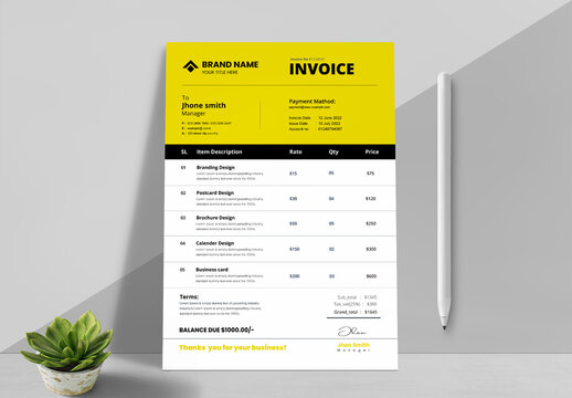 Sales Quotation Layout with Invoice Yellow Accents