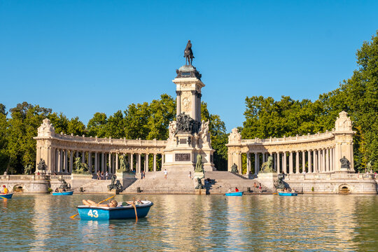 Monument to Alfonso XII in the Estanque Grande de El Retiro in the city of Madrid. Spain