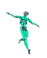 master cyber robot is playing football on vr headset