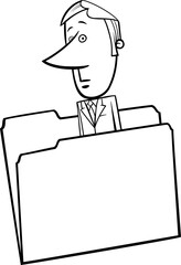 black and white cartoon paper businessman in a folder