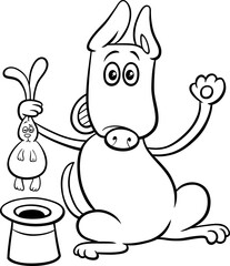 cartoon magician dog pulling rabbit out of a hat coloring page
