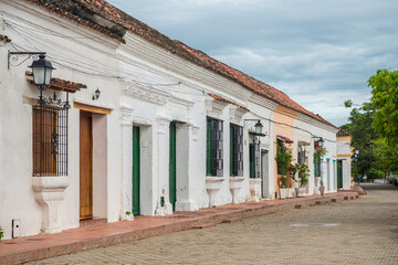 street view of colonial houses  in mompox town, colombia