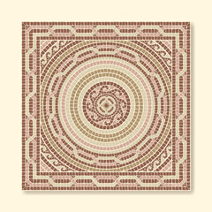 Mosaic tile with circular ornaments in beige, pink and brown. For ceramics, tiles, ornaments, backgrounds and other projects.
