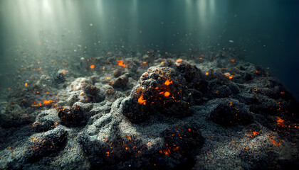 Underwater volcano spews hot lava - obrazy, fototapety, plakaty