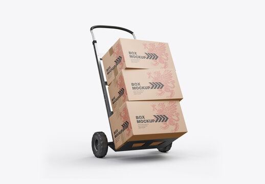 Hand Truck with Boxes Mockup
