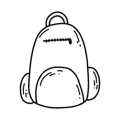 Hand drawn doodle of school or camping backpack icon for print, coloring page, kids design, logo. Vector sketch illustration of black outline rucksack, school supplies