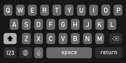 Screen smartphone keyboard. Mobile phone alphabet buttons keypad. Modern design. Vector EPS 10