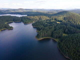 Obraz na płótnie Canvas Aerial landscape of Shiroka polyana Reservoir, Bulgaria