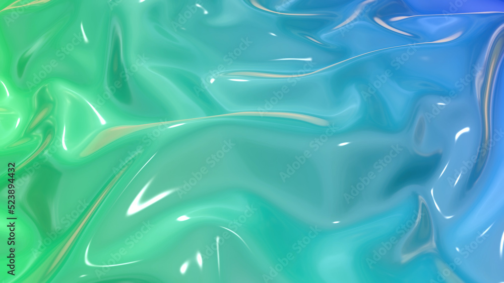 Aufkleber 3d render beautiful folds of light glossy blue green color gradient in full screen, like a beautiful