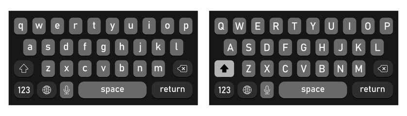 Screen smartphone keyboard. Mobile phone alphabet buttons keypad. Modern design. Vector EPS 10