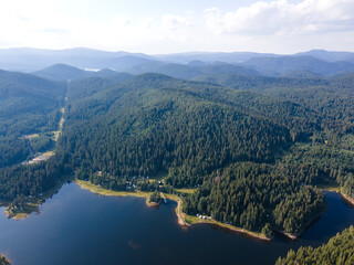 Fototapeta na wymiar Aerial landscape of Shiroka polyana Reservoir, Bulgaria