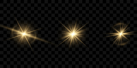 Glowing light effects, star burst with sparkles on transparent background