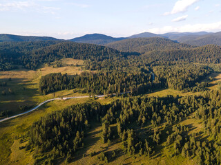 Aerial Sunset view of  Rhodopes Mountains, Bulgaria