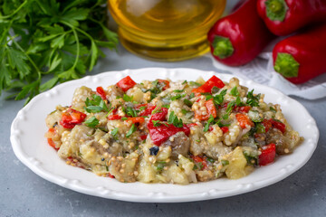 Turkish style eggplant appetizer, eggplant salad, Roasted Eggplant Salad, Turkish name; Patlican salatasi, babaganus
