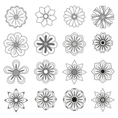 Obraz premium Black and white flowers set. Coloring book page. Vector illustration.