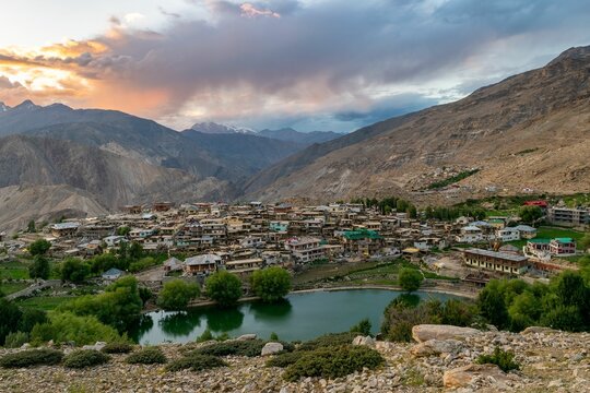 Aerial view of the Nako village in Spiti Valley, India
