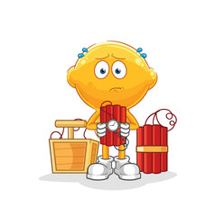 lemon head holding dynamite character. cartoon mascot vector