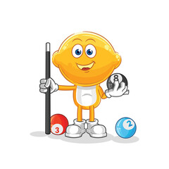 lemon head plays billiard character. cartoon mascot vector