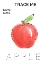 Worksheet for kids, tracing an apple. This is a lesson plan for kindergarten about plant. 