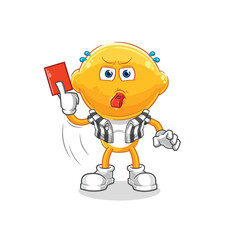 lemon head referee with red card illustration. character vector
