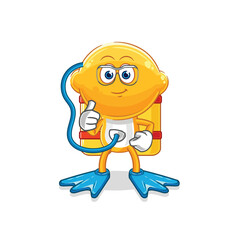 lemon head diver cartoon. cartoon mascot vector