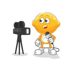 lemon head tv reporter cartoon. cartoon mascot vector