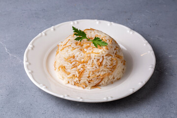 Traditional delicious Turkish food; Turkish style rice pilaf (Turkish name; Tel sehriyeli pirinc pilavi)
