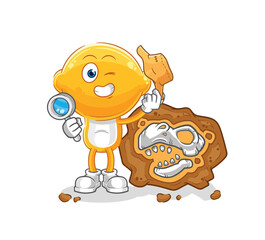lemon head archaeologists with fossils mascot. cartoon vector