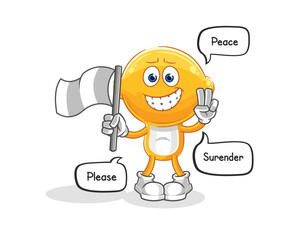 lemon head hold surrender flag mascot. cartoon vector
