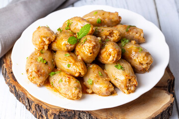 Stuffed Onion Dish. Stuffed onions from traditional Turkish dishes (Turkish name; Sogan dolmasi)