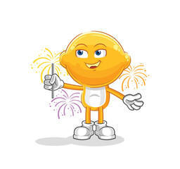 lemon head with fireworks mascot. cartoon vector