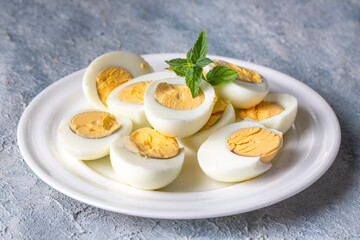 Boiled sliced egg, food photo