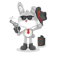 rabbit mafia with gun character. cartoon mascot vector