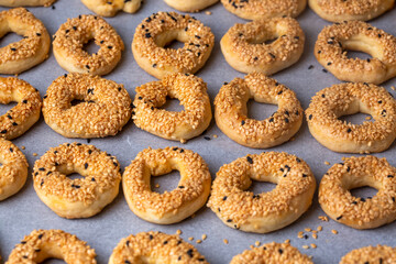 Turkish Bagel with sesame seeds or salty ring cookies. Turkish name; Kandil simidi or tuzlu halka kurabiye
