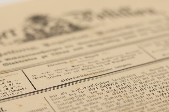 Old German Retro War Press Newspaper With Headlines Macro Shot