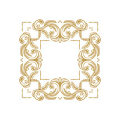 Hand Drawn Vintage damask ornamental elements for design. Baroque square frame scroll ornament. Retro Elegant floral pattern border in antique style.