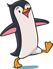 Funny penguin walking on ice. Vector illustration