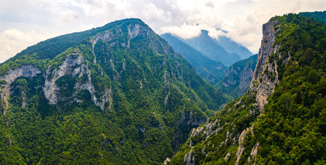 panoramic aerial shot of beautiful Leptokaria and Litochoro from Mount Olympus. High quality photo