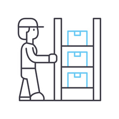 warehouse work line icon, outline symbol, vector illustration, concept sign