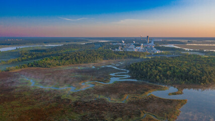 Industrial complex on edge of wetlands