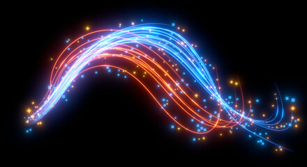 Fototapeta na wymiar Abstract background. Beautiful colored lines. Magic sparks. Neon swirls. Glow effect. High tech. Sci Fi technology art.