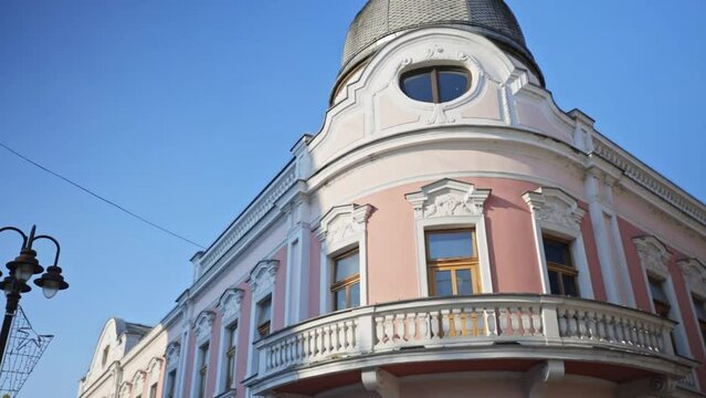 Low angle footage of city art gallery in Brcko, Bosnia and Herzegovina