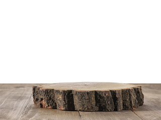 Tree felling on the table with isolated background. Podium for product presentation