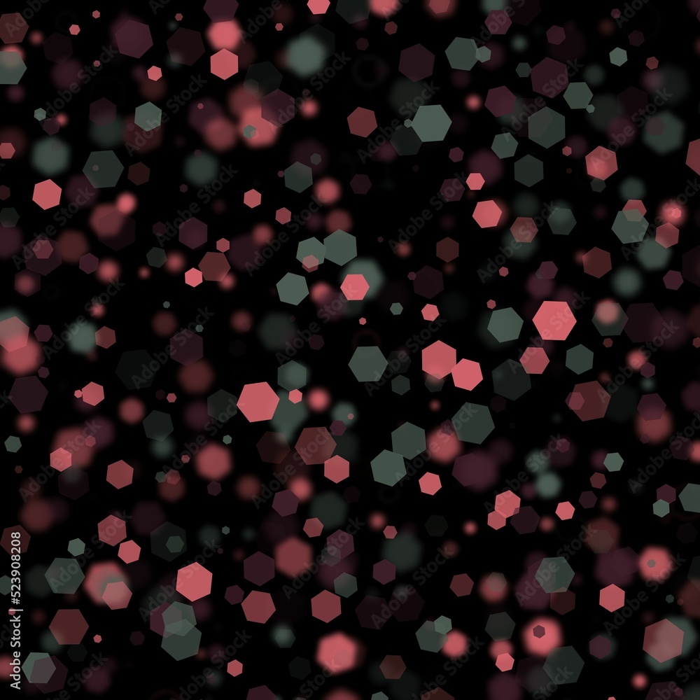 Poster illustration of an abstract light dots and blurred hexagon backdrop like bokeh spot hex shapes parti